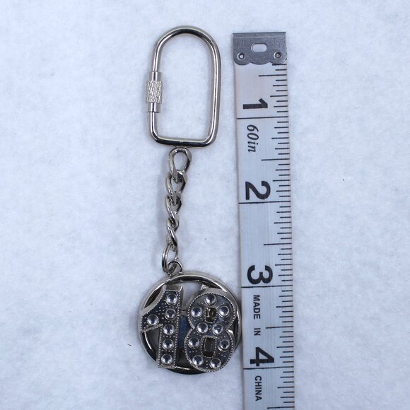 Silver Tone Keychain With Spinning Number 18 And Rhinestones - Picture 6 of 10